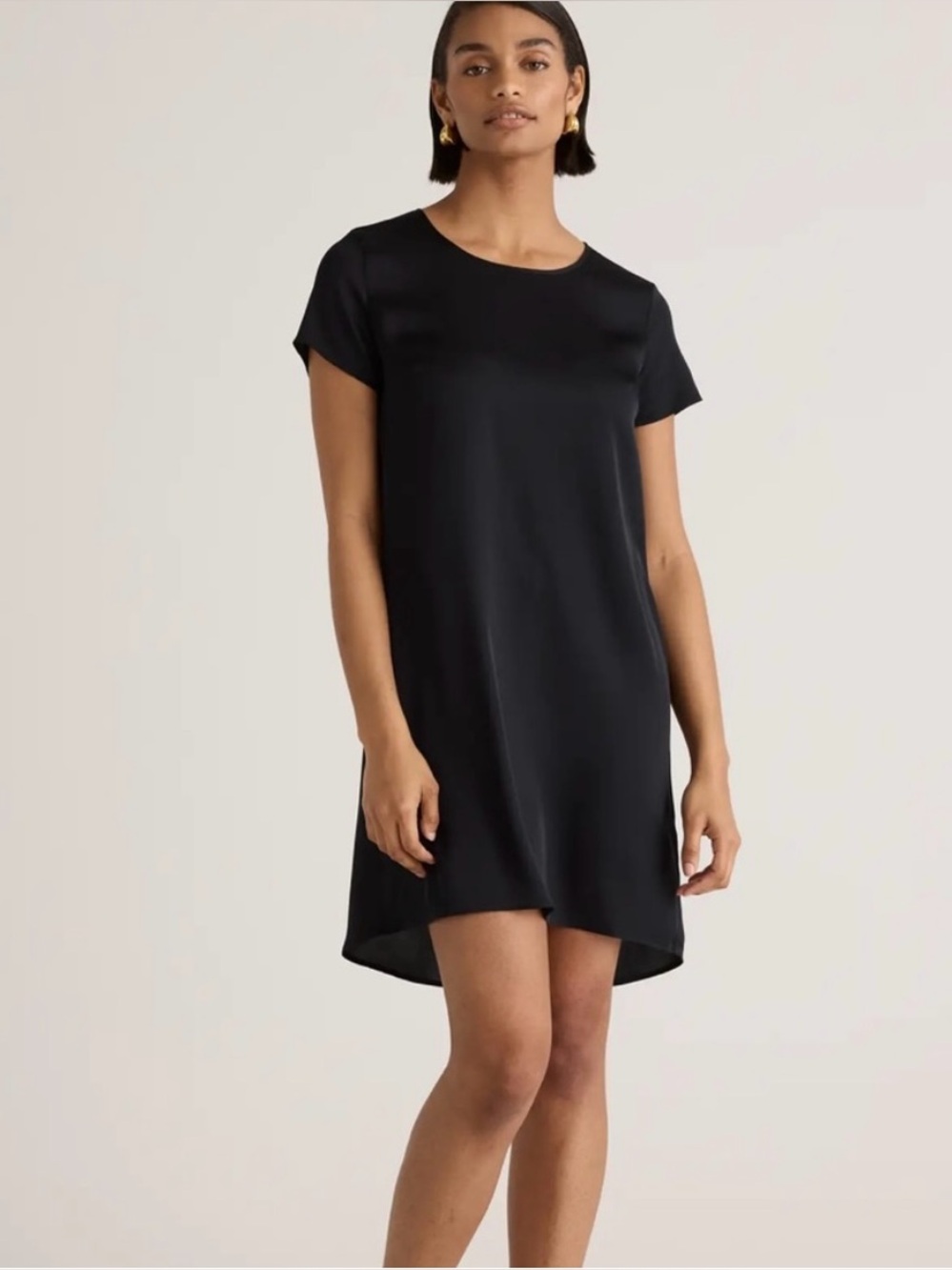 Quince Washable Mulberry Silk Tee Shirt Dress Black Size Large